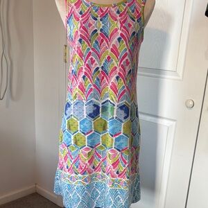 Ronni Nicole Pink and Blue Geometric Midi Dress